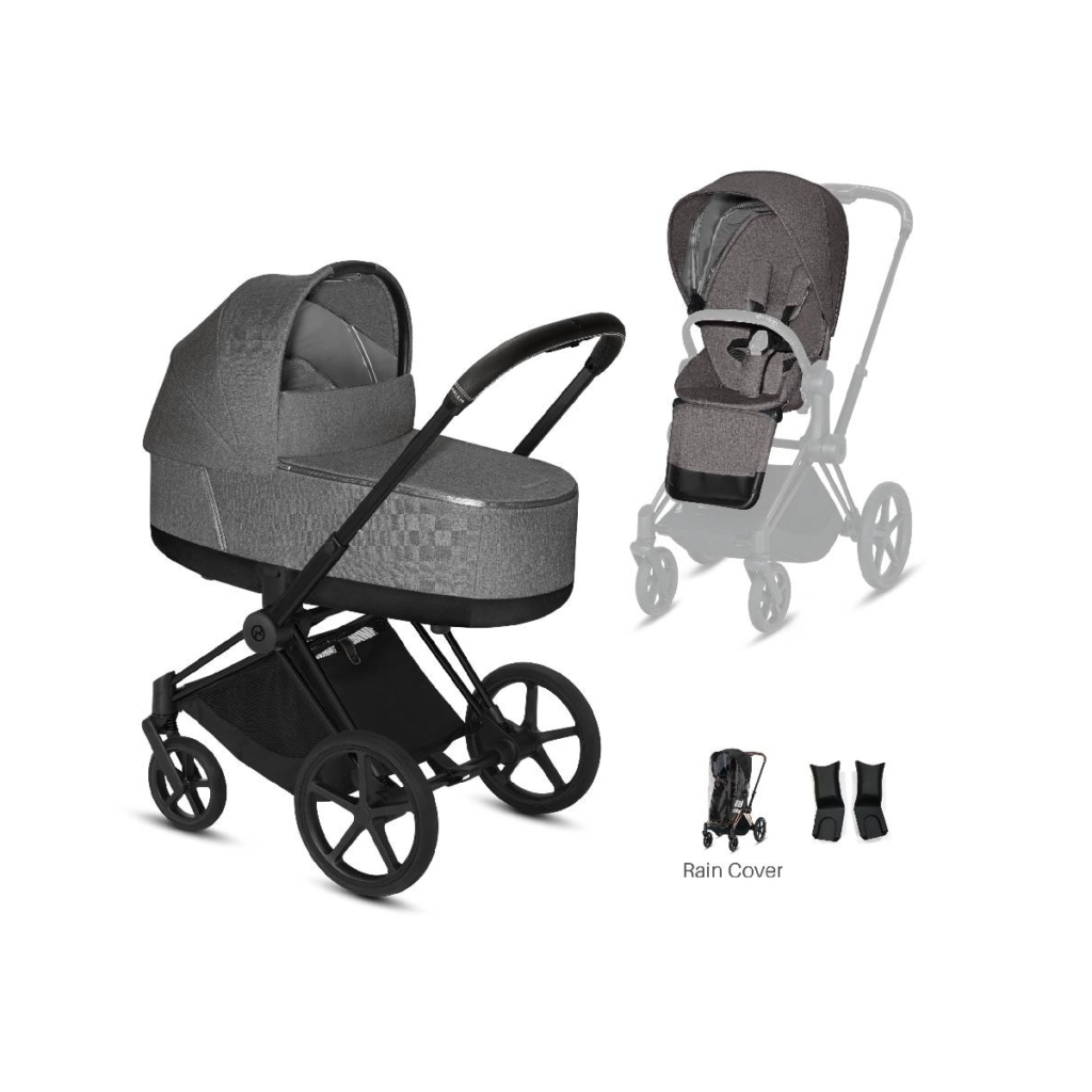 Cybex Priam Black Pushchair with Lux Carry Cot-Manhattan Grey/Bl ...