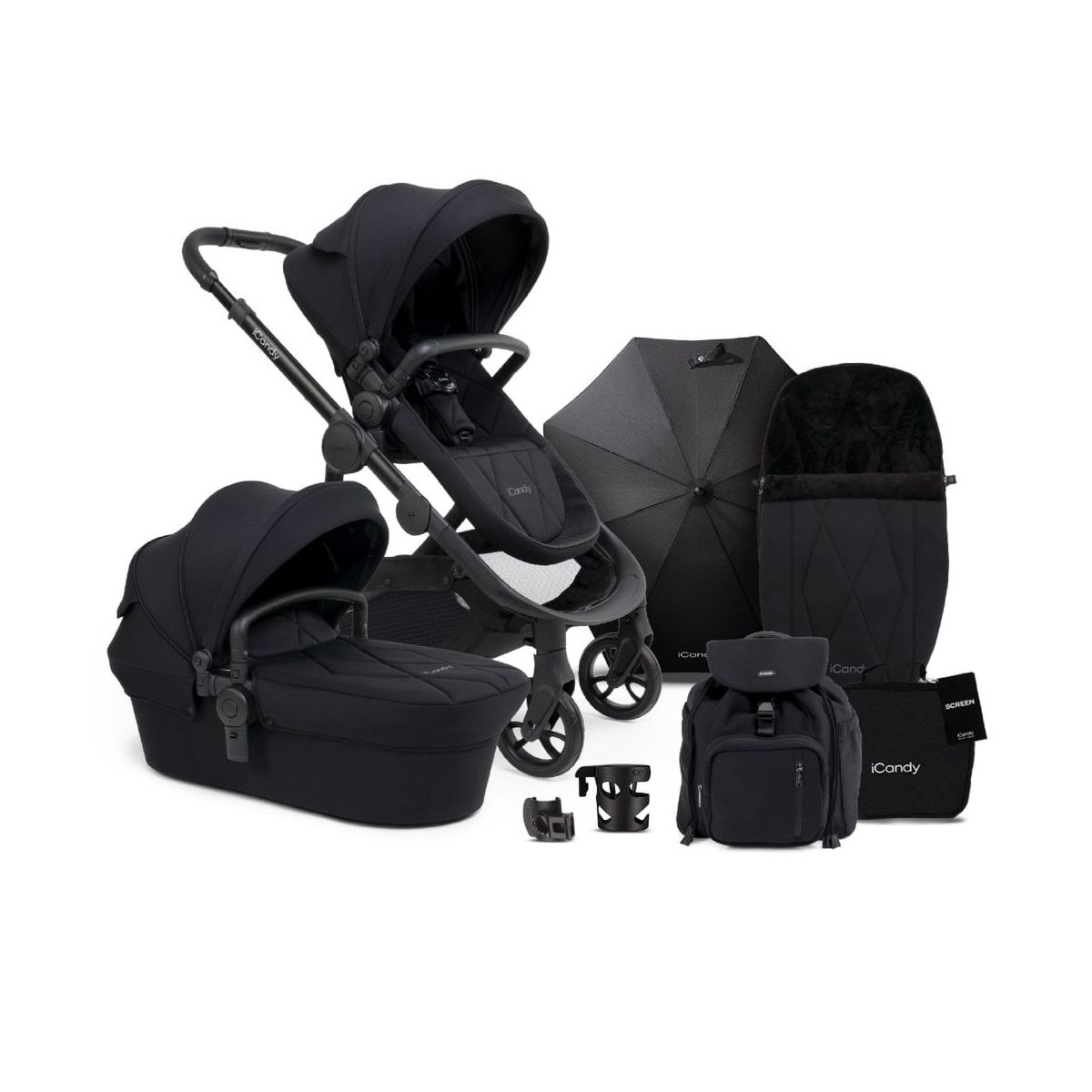 iCandy Orange Pushchair and Carrycot Complete Bundle - Black ...